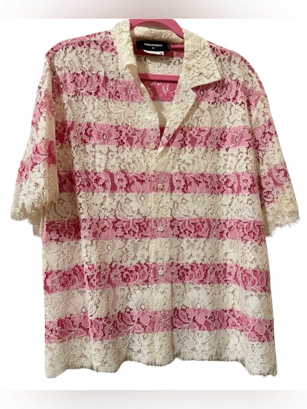 Dsquared2 Pink White Striped Button-Up Shirt Men’s Size 48 Lace Designer Top
